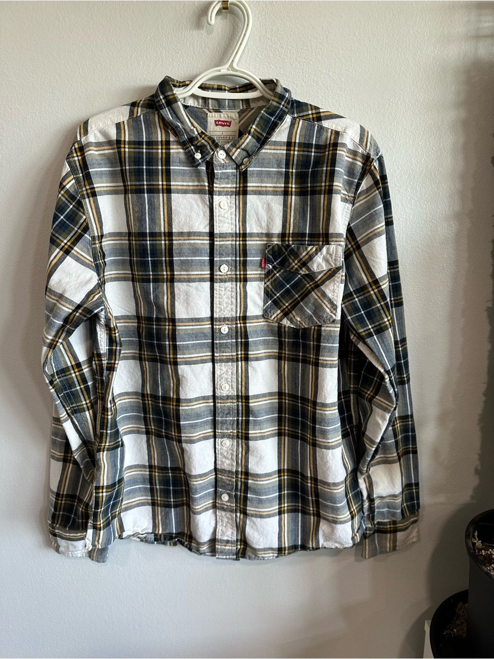 Levi's Men's White, Gray & Green Plaid Button-Down Shirt